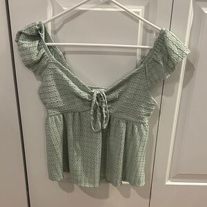 Pink Rose Sage Green Ruffle Blouse